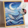 Kit de Pintura de Perlas sin Marco DIY Ballena Azul Luna Arte de Perlas Brillantes 3D Lienzo Manualidad Creativa Relajante para Decoración de Pared del Hogar Regalo