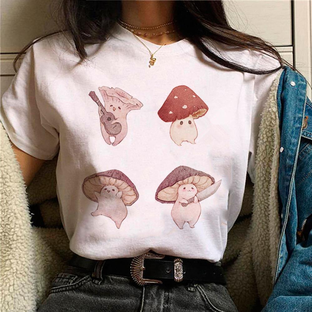 Mushroom t shirt women streetwear comic funny Tee female Y2K tops Japanese comics graphic clothing Retro round neck print TShirt