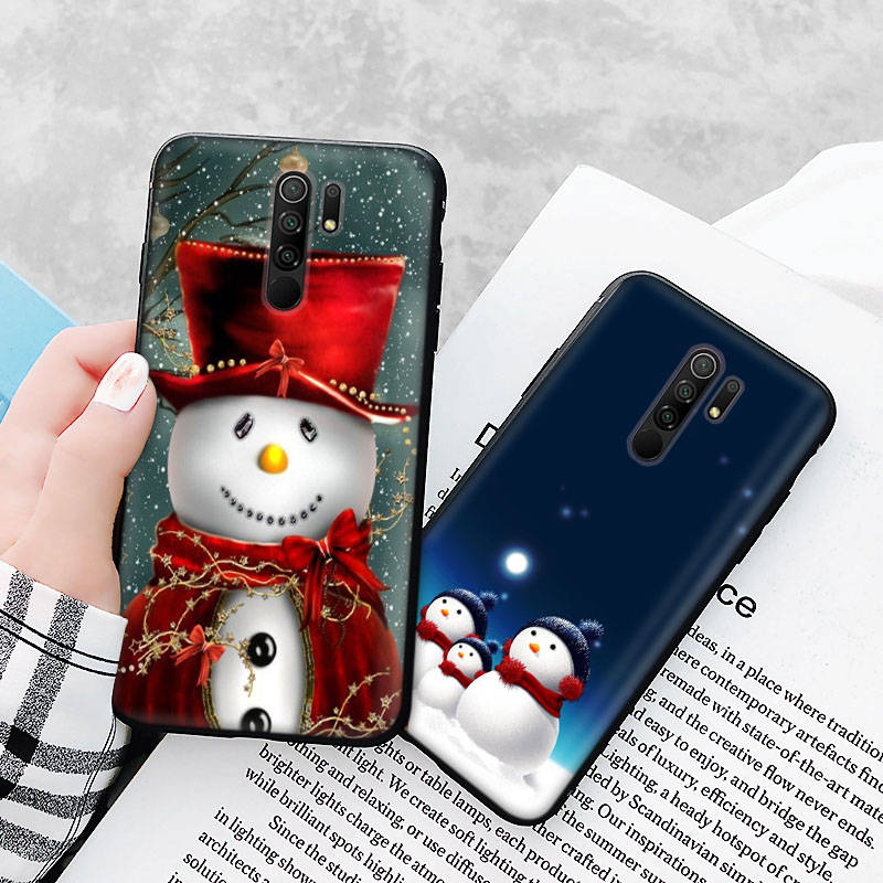 Black Case for Xiaomi Redmi 13C Note 9 iPhone XR 7 8 14 15 11 12 13 X XS Pro Max Samsung A25 S23 S24 FE Ultra Plus Snowman