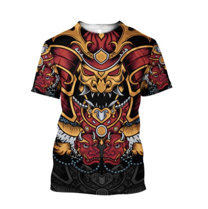 

Летняя мужская футболка с 3D-принтом, самурай, аниме, футболка Harajuku, свободный круглый вырез, короткий рукав, уличный мужской топ 6XL