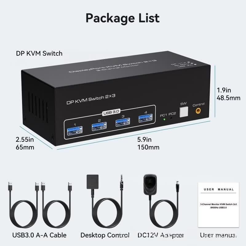 2-Port DisplayPort KVM Switch with USB 3.0 Hub