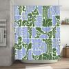 Abstract Geometric Boho Shower Curtains for Bathroom, Cute Blue and Green Floral Bathroom Shower Curtain, Vintage Bath Curtain