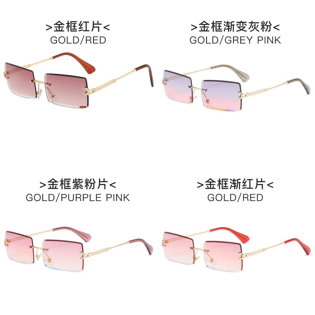 None Frame Square Sunglasses For Women Uv400 Fashion Travel With Gradient Pink Lenses