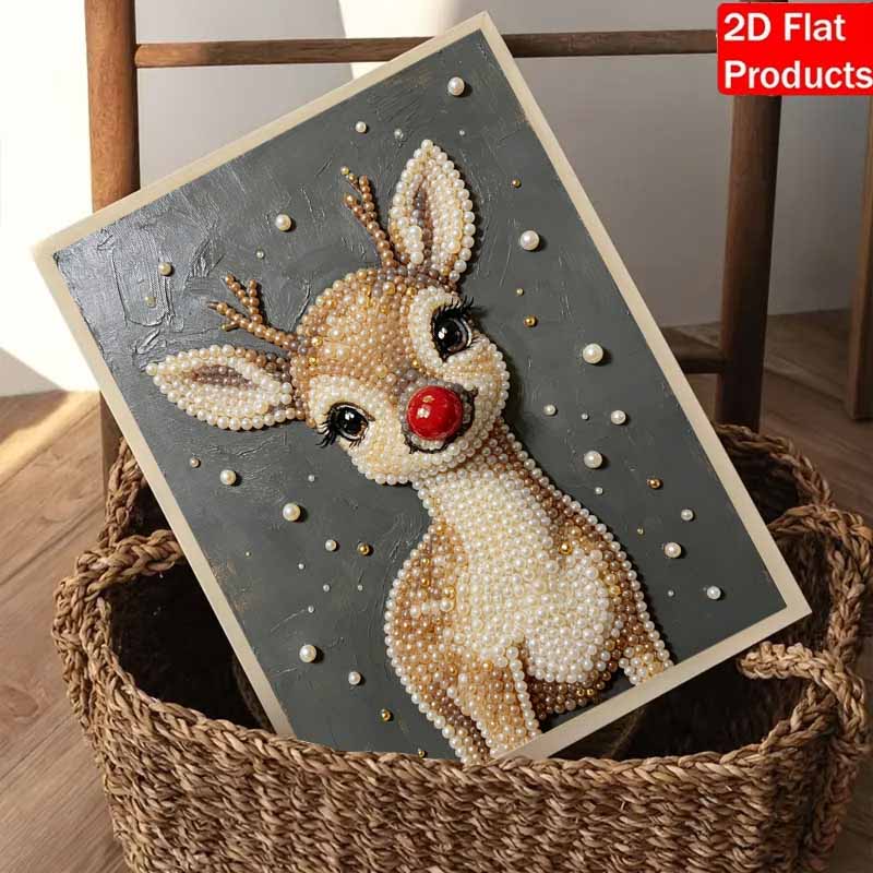 Frameless Pearl Painting Kit Cute Reindeer Aesthetic Wall Art DIY Sparkling Bead Canvas Room Decor Creative Craft