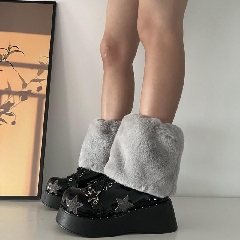 Women Furs Leg Warmer Winter Furry Long Boot Cuffs Fuzzy Shoe Cover Party Costume for Holiday Festival Performances Play