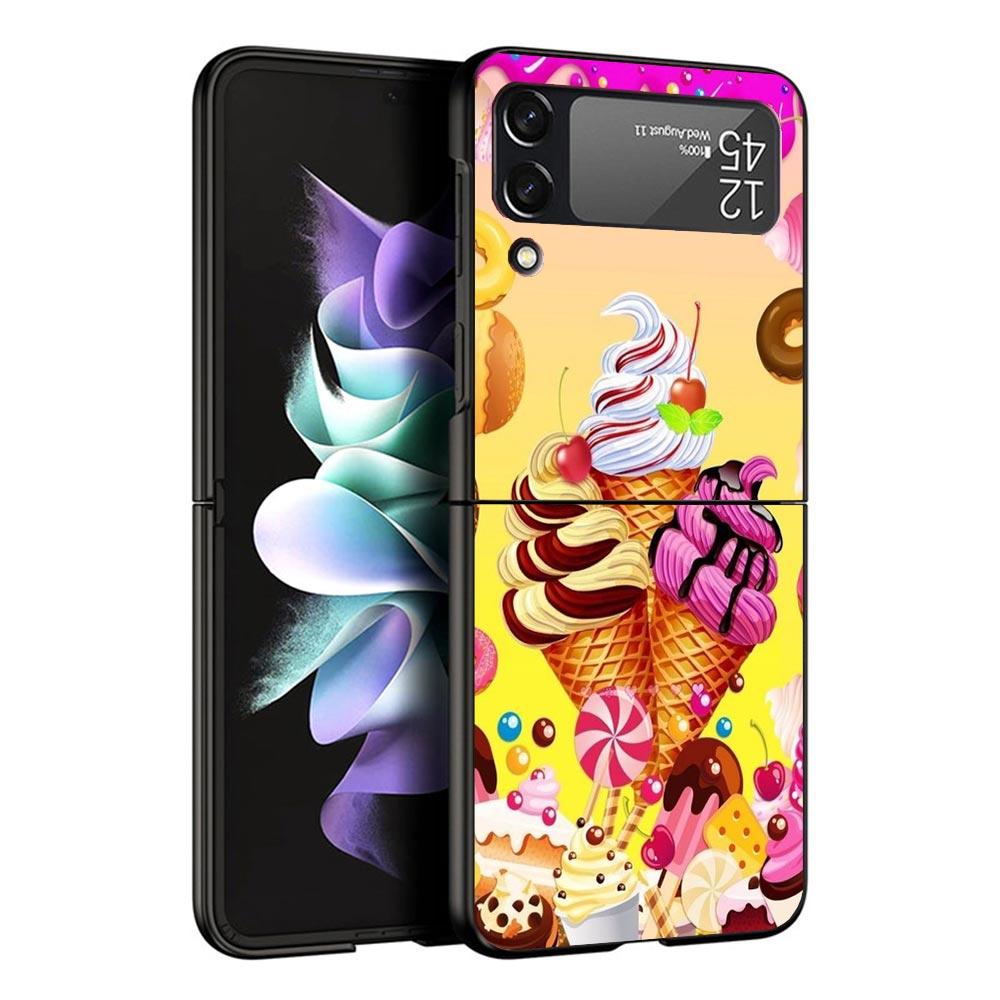 

Macaron Ice Cream Cake Doughnut Phone Case For Samsung Z Flip 6 5 4 3 Galaxy ZFlip6 5G Flip5 Flip4 Black Hard Camera Protective Galaxy ZFlip 5
