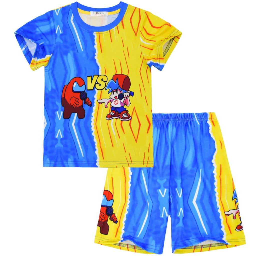 Cartoon Digital Printing, Middle-Aged And Older Children'S Men'S Loungewear Short-Sleeved Crew Neck Suit