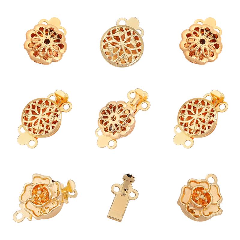 18K Gold-Plated Copper Flower Buckle Pearl Bracelet Clasp for DIY Jewelry Making