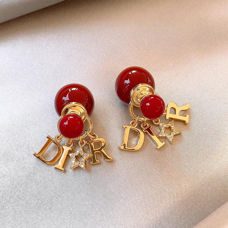 New Year's Red Zircon Letter Fringed Stud Earrings Niche Design Earrings Earrings