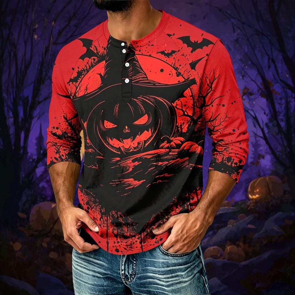 Men's Halloween Print Raglan 3/4 Sleeve Casual Shirt