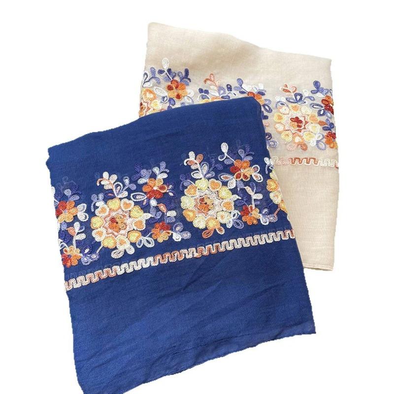 New embroidered flower cotton scarf with temperament shawl women's scarf neck protection fashionable and warm