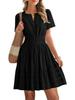 European & American V-neck Pleated Puff Sleeve Layered Dress for Women