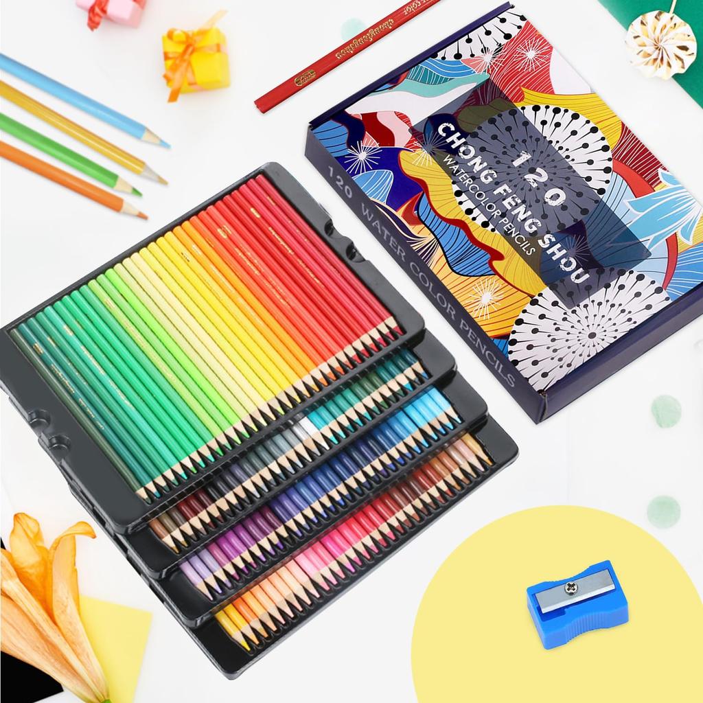Roleness Watercolor 120 Perfect for Coloring Books for Kids and Professional Colored Pencil Set with Soft Core and Sharpener Pencils, Colors, Adults,