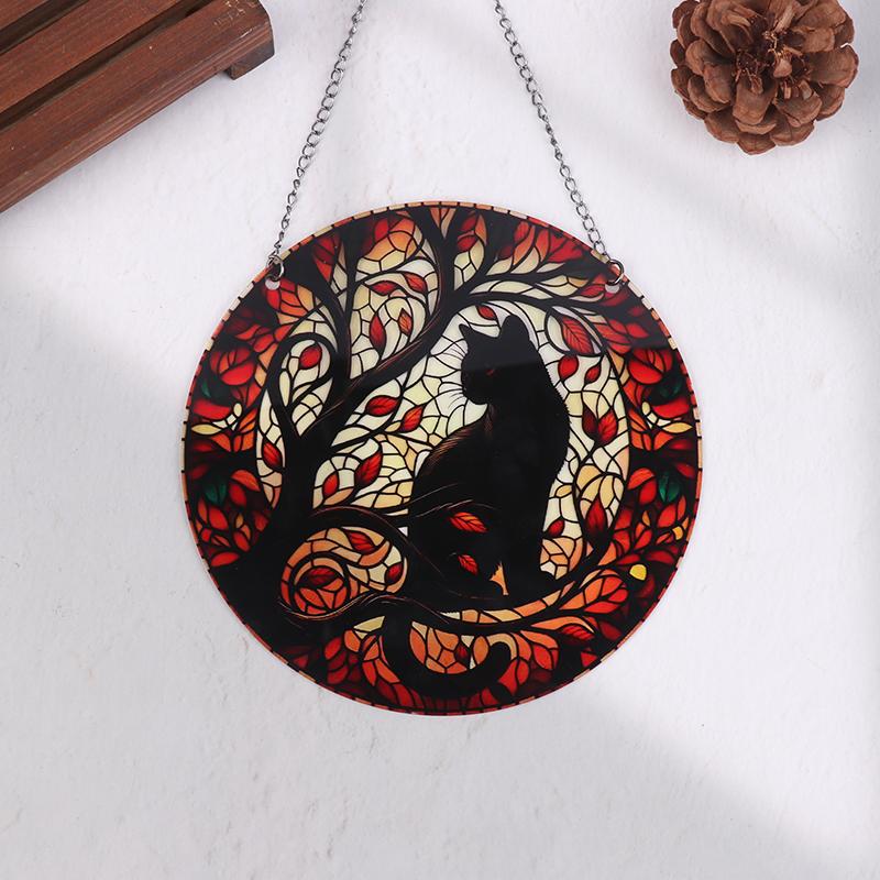 Moonlight Black Cat Pattern Dyed Window Hanging Decoration/Light Catching Cat Shadow Window Decoration/Sun Cat Small Curtain Exc