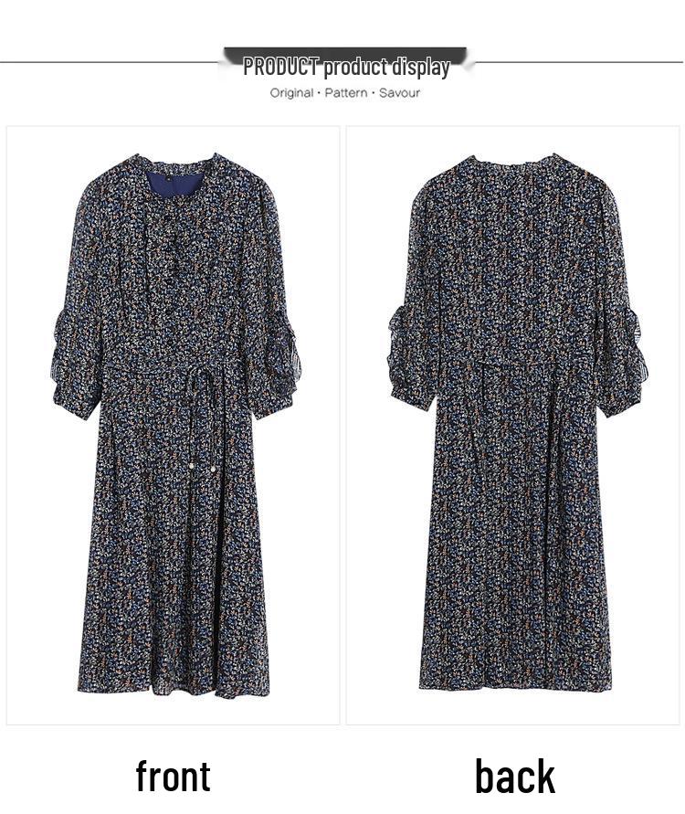 New Autumn Slim Floral Chiffon Dress for Women - Fashionable & Elegant Mid-Length Style