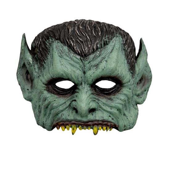 Soft Foam Vampire Mask Green Halloween Mask, Half Face with Pointy Ears & Sharp Teeth, Retro Comfortable Horror Costume Distressed Party Lightweight