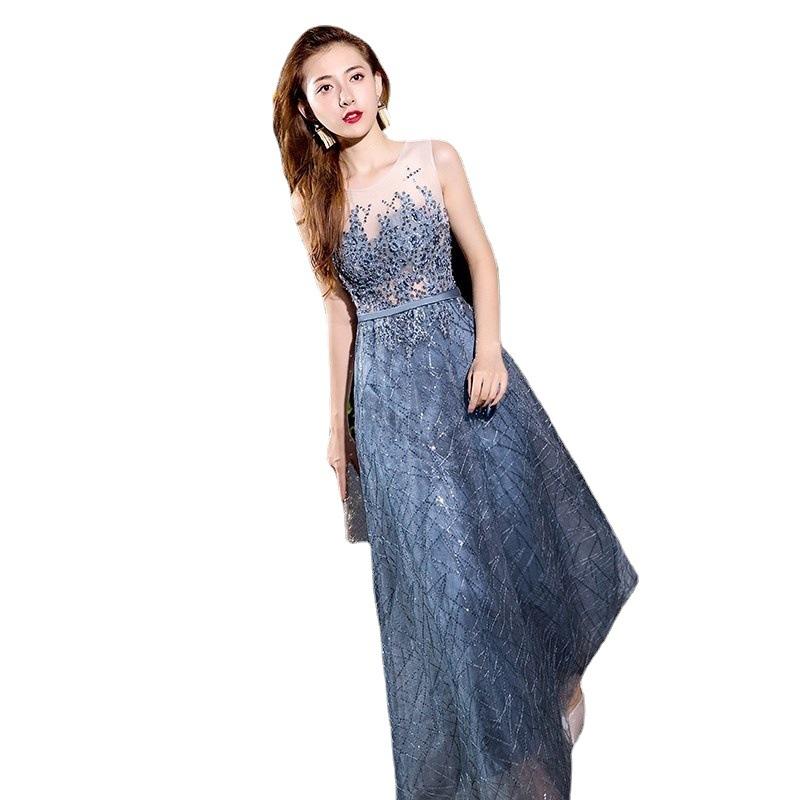 Evening Dress Women's 1011 Summer Annual Meeting Dignified Atmospheric Long Skinny Blue Fairy Banquet Evening Dress