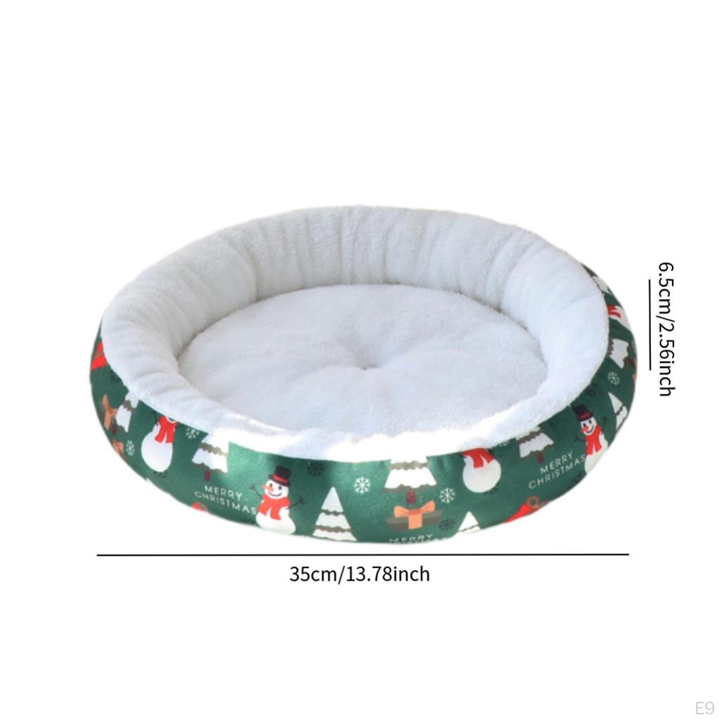 Christmas Pet Bed Dog Cat Round Kennel Mat Winter Warming Puppy Kitten Nest Cushion for Small