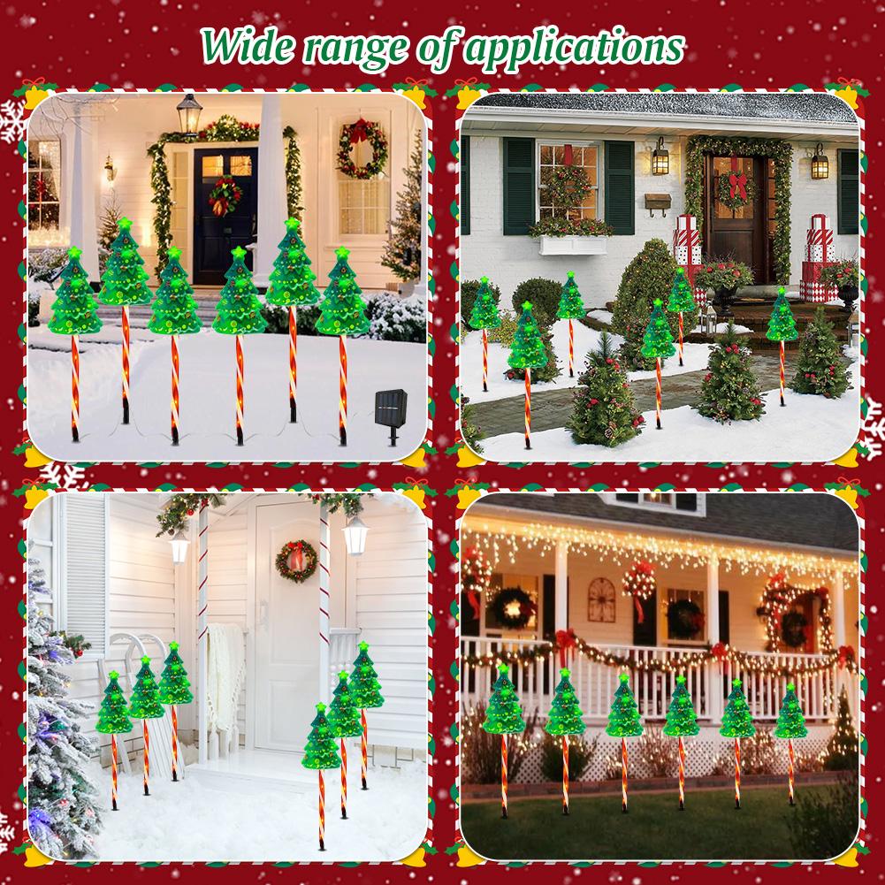 6 Pack LED Solar Powered String Lights IP65 Waterproof Xmas Tree Candy Cane Light 6 Modes USB Rechargeable for Courtyard Balcony