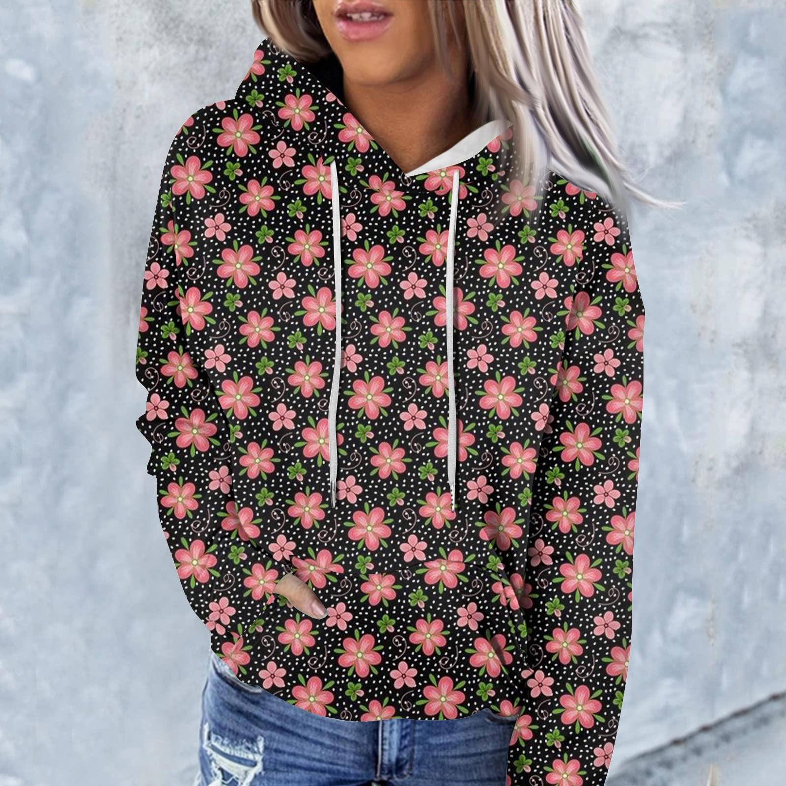 

Женская модная повседневная толстовка с капюшоном и цветочным принтом с длинным рукавом M