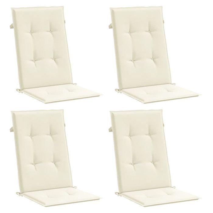 VidaXL Coussins de chaise de jardin dossier haut lot de 4 crème tissu 43182