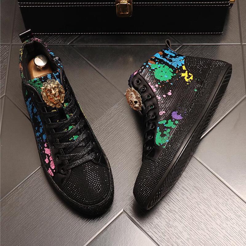 Fashion European fashion rhinestone sequin men's high top new network red shoes Korean version breathable high top board shoes