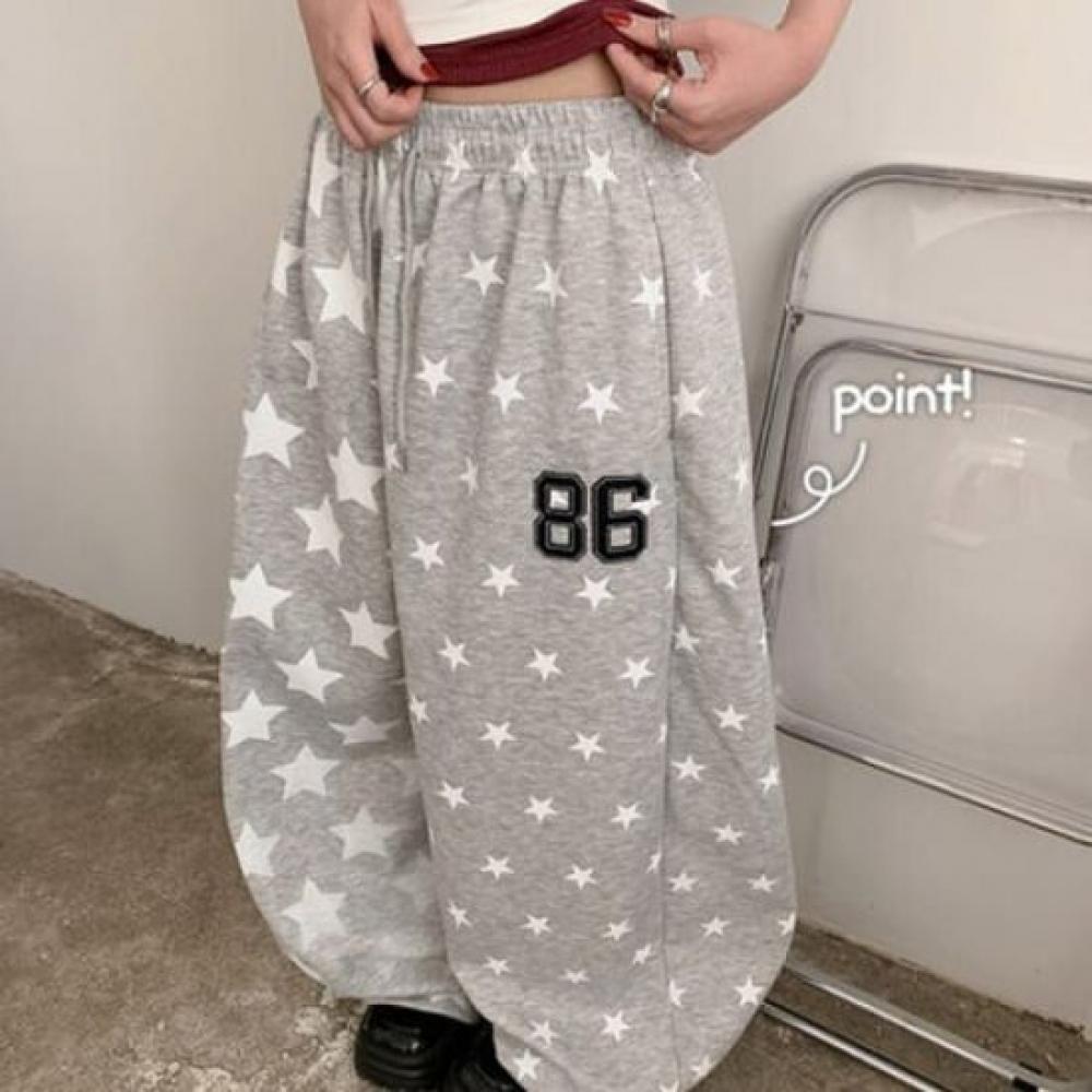 The Pink Men Wiview Star Printing Number Patch Wide Training Pants