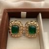 Square Gemstone Stud Earrings Women's Retro Court Luxury Niche Design Gorgeous High-end Fashion Grand and Exquisite