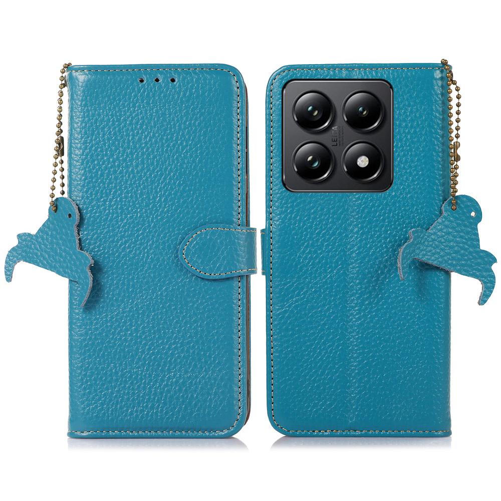 For Xiaomi 14T Case RFID Blocking Litchi Texture Genuine Cow Leather Phone Cover