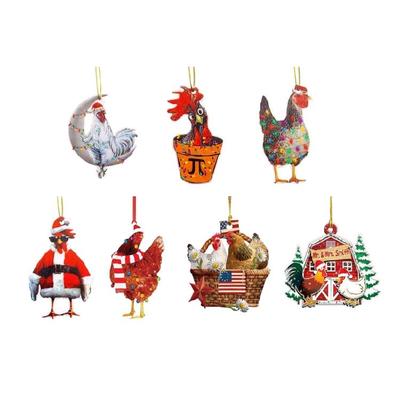 Funny Christmas Chicken Ornament Car Hanging Pendant 2024 New Year Holiday Gift