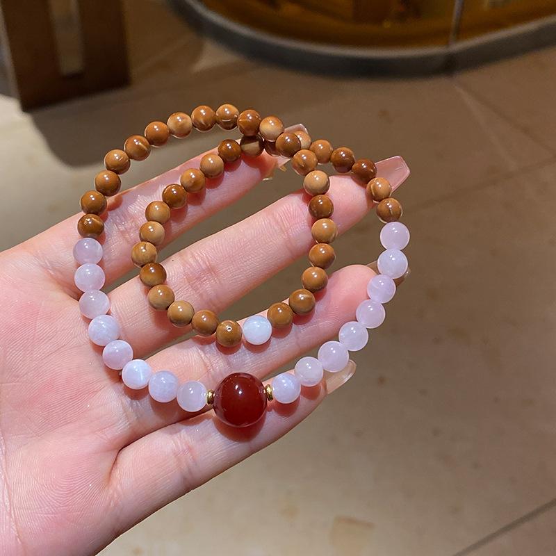 Natural Cross Purple Lithium Gray Cook Double-layer Beaded Bracelet Light Luxury High-end Bracelet New Chinese Cold Feeling Jewelry