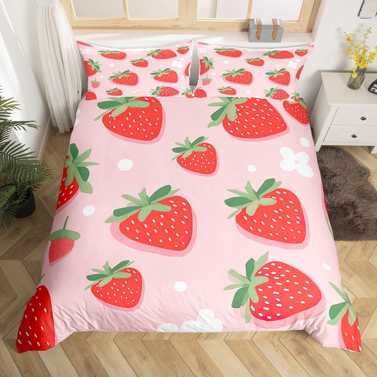 

Детский розовый пододеяльник с клубникой King Queen Mushroom комплект постельного белья для девочек, кавайный пододеяльник с фруктами, акварельный пододеяльник EU Single(135x200cm)