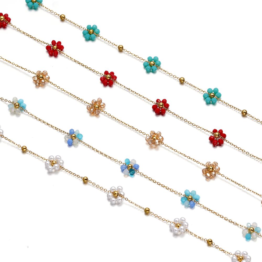 1Meter/Lot Stainless Steel Pearl Braided Flowers Flat Link Chains for DIY Handmade Jewelry Bracelet Necklace Accessories