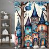 Cartoon Castle Tree Shower Curtain, Bathroom Decorative Shower Curtain, Waterproof Shower Curtain with Hooks