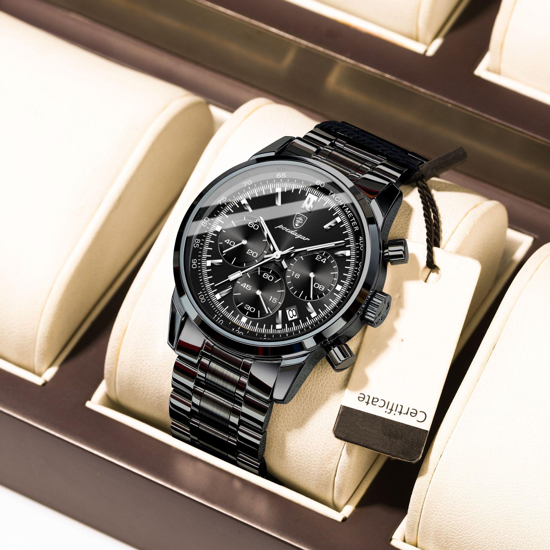 

Роскошные часы для мужчин, светящиеся водонепроницаемые мужские часы с хронографом и датой, высококачественные кварцевые мужские часы из нержавеющей стали