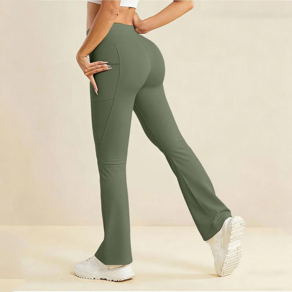 High Waist Flare Yoga Pants for Women with Pockets Workout Leggings Stretch Athletic Trousers for Gym Fitness Running