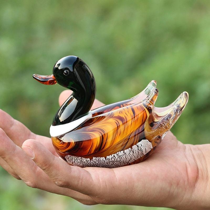 Collectible Art Glass Miniature Glass Duck Figure Animal Miniature Figurines Table Ornaments Handmade Duck Statue