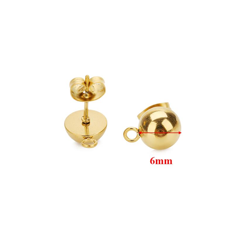 10pcs Stainless Steel Round Solid Half Ball Ear Post with Open Rings DIY Drop Earring Jewelry Making Dangle Accessories Supplies