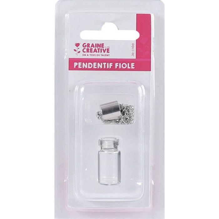 Pendentif - Argentée - Fiole en verre - 2,5 cm - Mixte - Création de bijoux