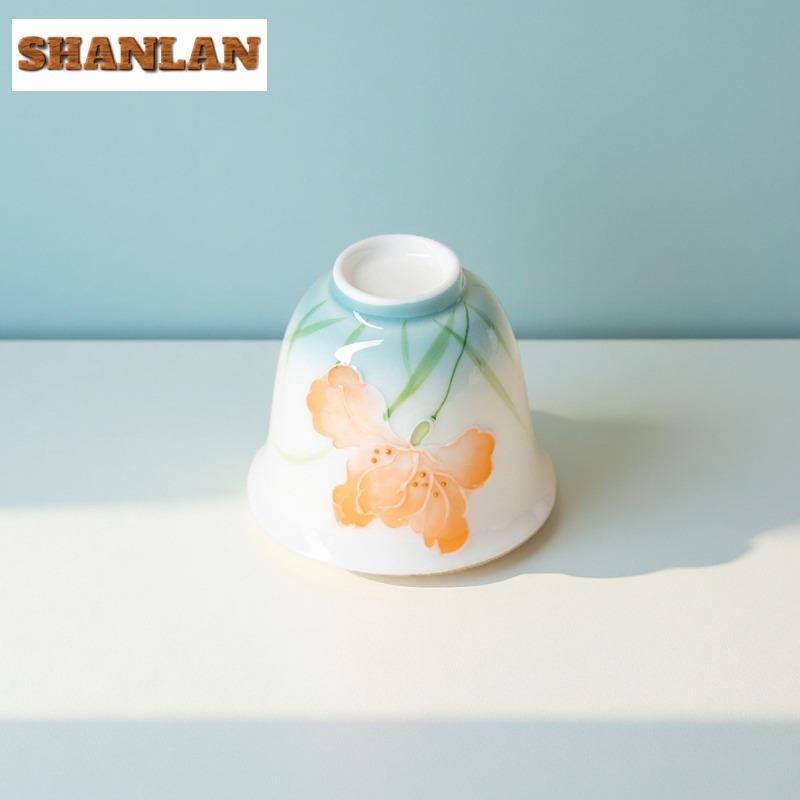 2pc/lot Hand-painted Hibiscus Flower Teacup Traditional Tea Bowl Mug Tea-tasting Smelling Cup Jianzhan Master Cups Tea Set 55ml