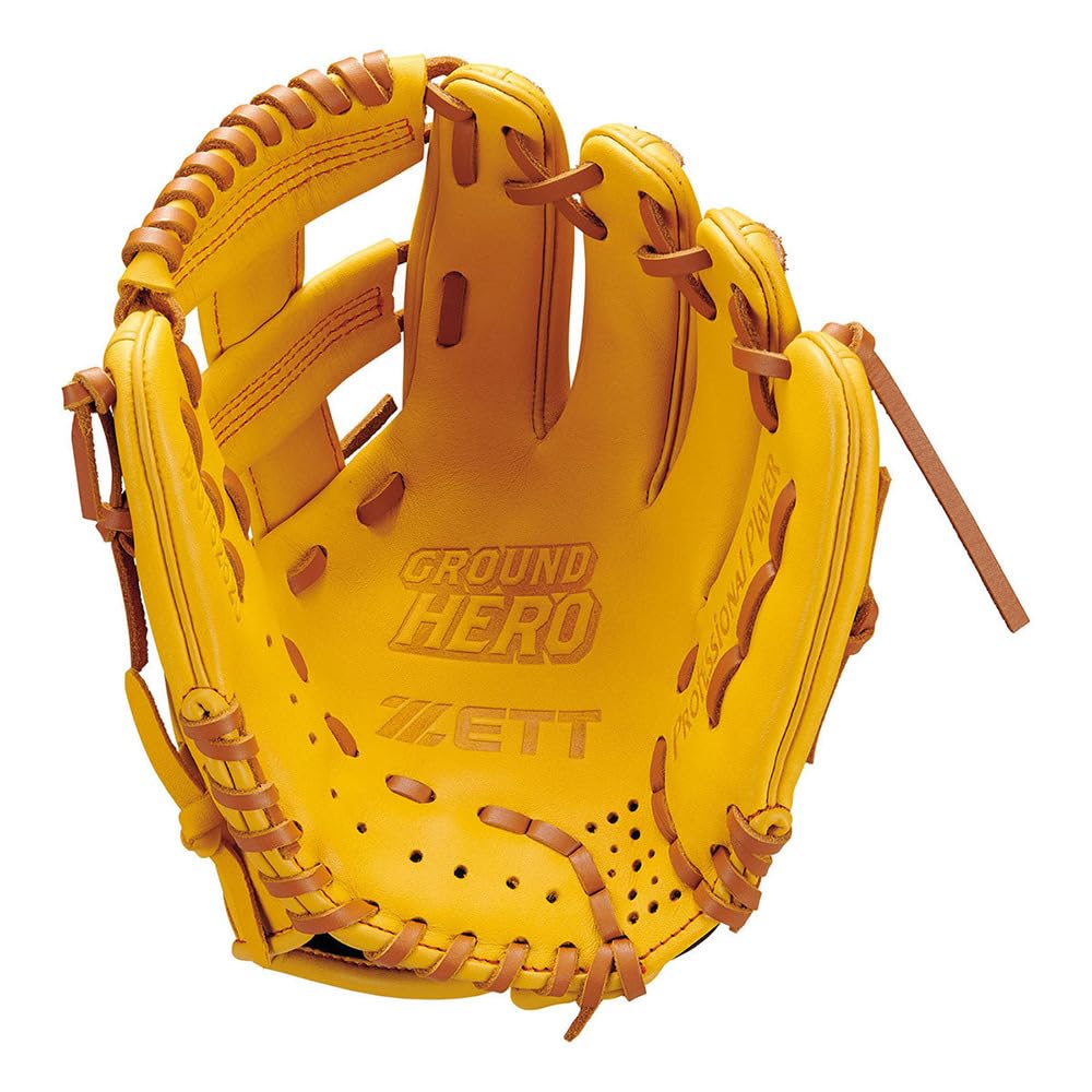 ZETT Youth Softball Ground True Yellow x Oak Size S heights BJG762620 Glove, Hero, All-Around, Right-Handed Throw, Brown, (For 120-135cm),