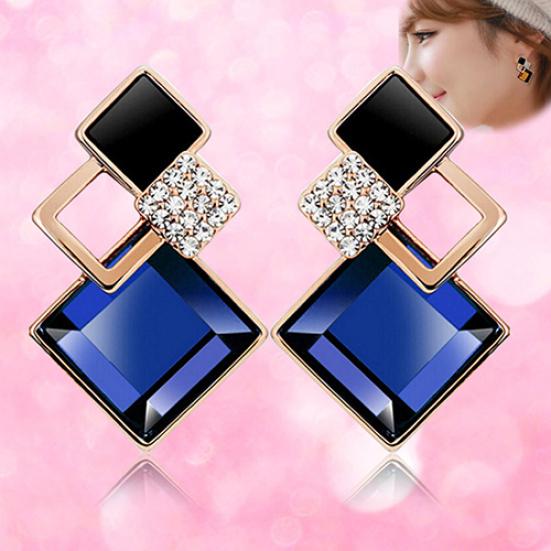 Women's Fashion Rhombic Rhinestone Eardrop Korean Style Earrings Party Jewelry