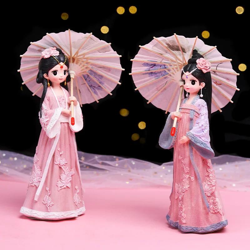 2025 New Arrival China Resin Traditional Chinese Style Cute Girl Figurines Miniatures Desk Accessories Home Decoration Ornaments