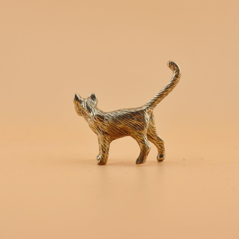 Kreative Retro Messing Kleine Haustierkatze Statue Interessante Mini Langschwanzkatze Tischdekoration Miniatur Heimdeko Handwerk Geschenk