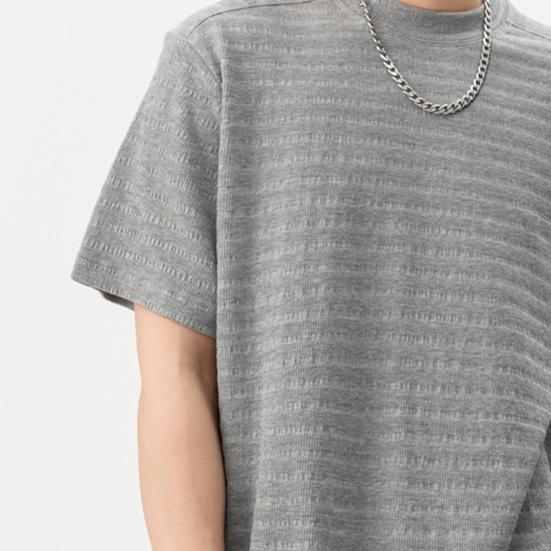 Men T-shirt Round Neck Short Sleeve 3D Striped Jacquard Design Tee Shirt