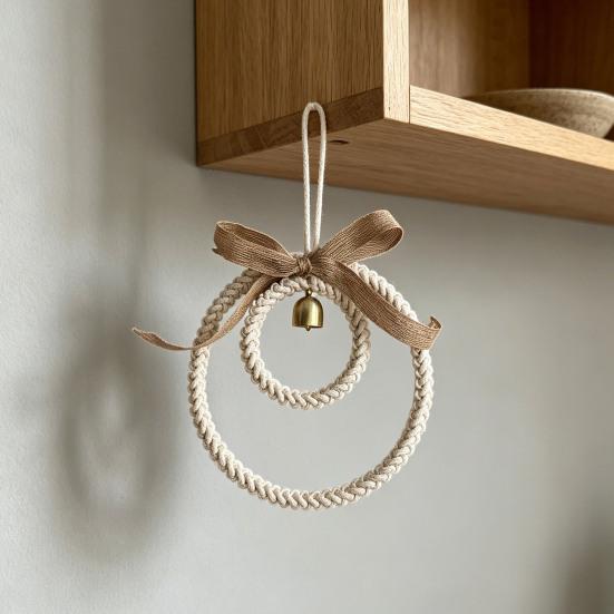 Nordic Wall Hanging Pendant with Bell Handmade Woven Rope Ornament Rustic Boho Wall Art for Living Room Bedroom Entryway Home Decor