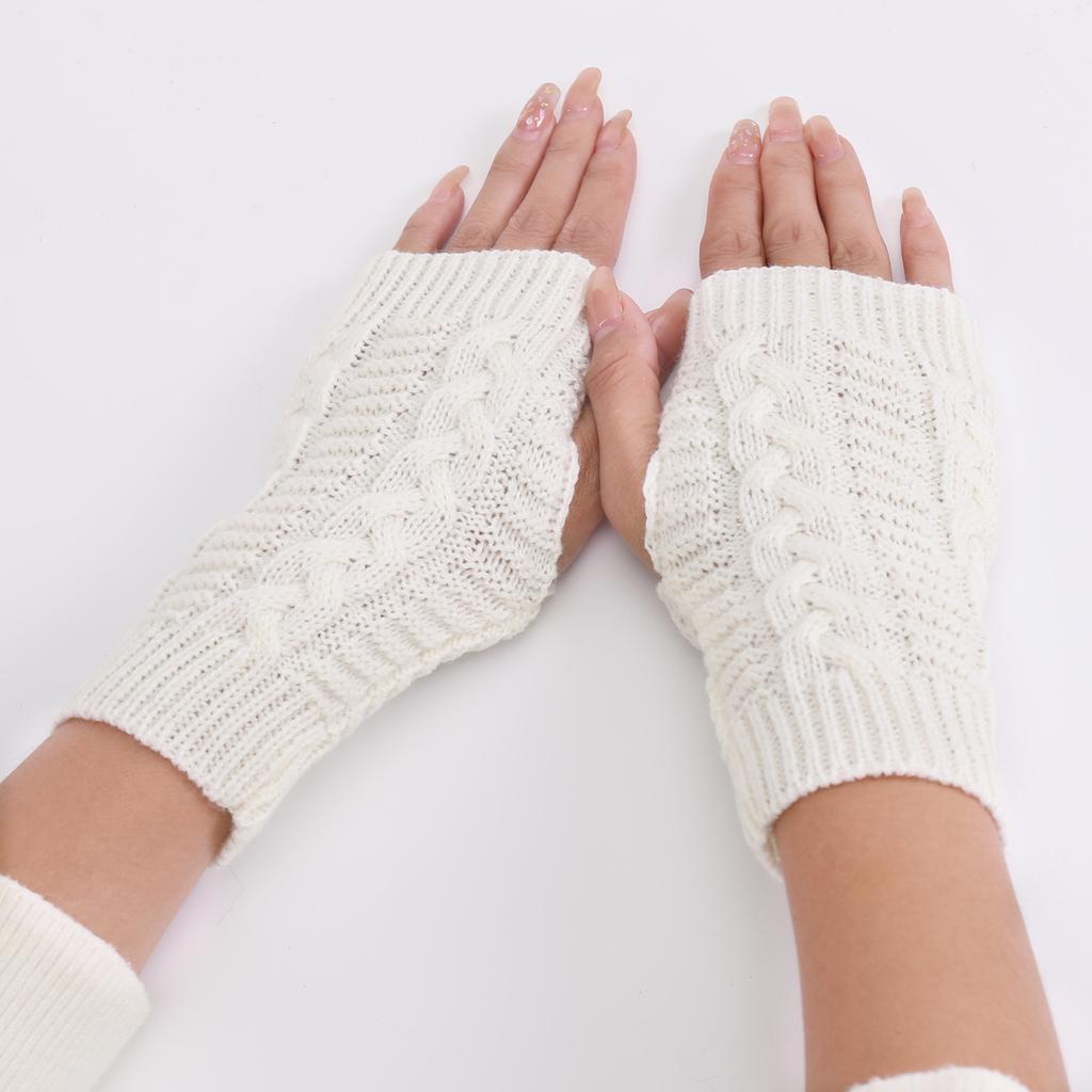 Autumn and Winter Short Knitted Exposed Finger Warm Stacking Gloves Wrist Guard Women’s Gloves & Mittens