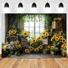 Spring Autumn Sunflower Flower Photography Background Window Sunshine Green Leaves Baby Birthday Kids Portrait Photo Backdrop