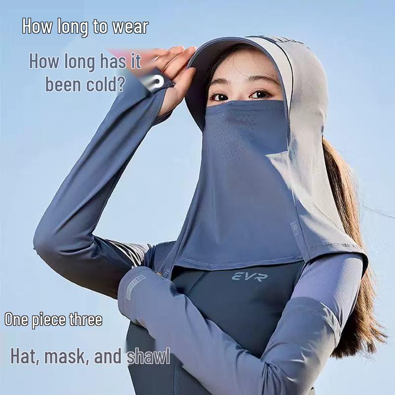 Women's Full Face UV Protection Mask - Ice Silk Sunshade Hat with Neck Guard for Cycling