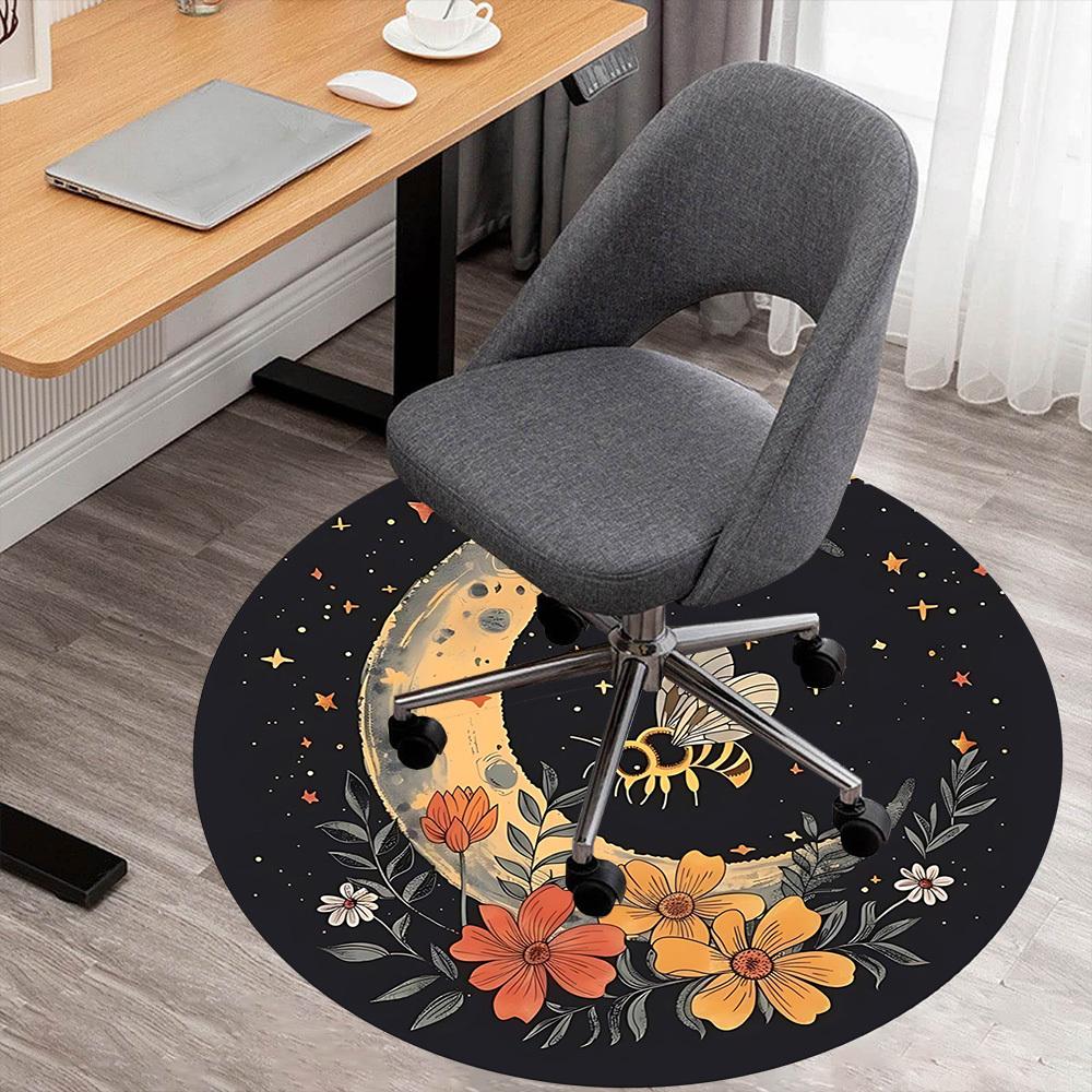 

1pc Moon Flowers Round Chair mat office Area Rug - Non-Slip, Floor Mat for Office, Bedroom, and Indoor Decor p127122 80cm by 80cm